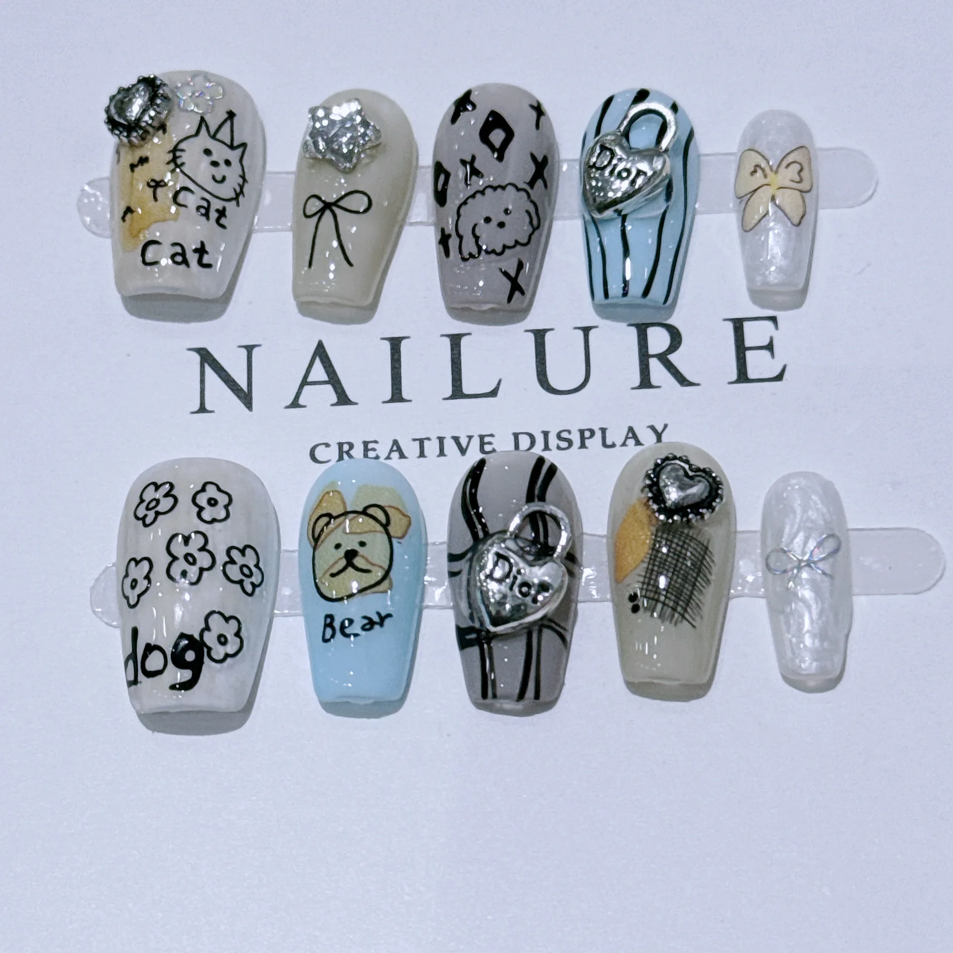 10pcs/set Short Luxury Square French Artificial artificial fingernails Press On Nails M S XS Full Cover False