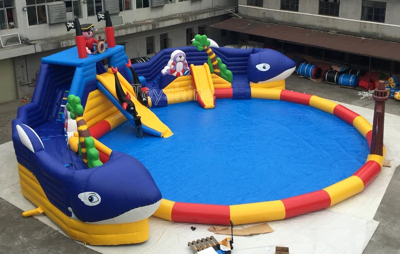 China Inflatable Water Park Manufacturer Water Play Equipment Whale Fun Park Slide With Pool