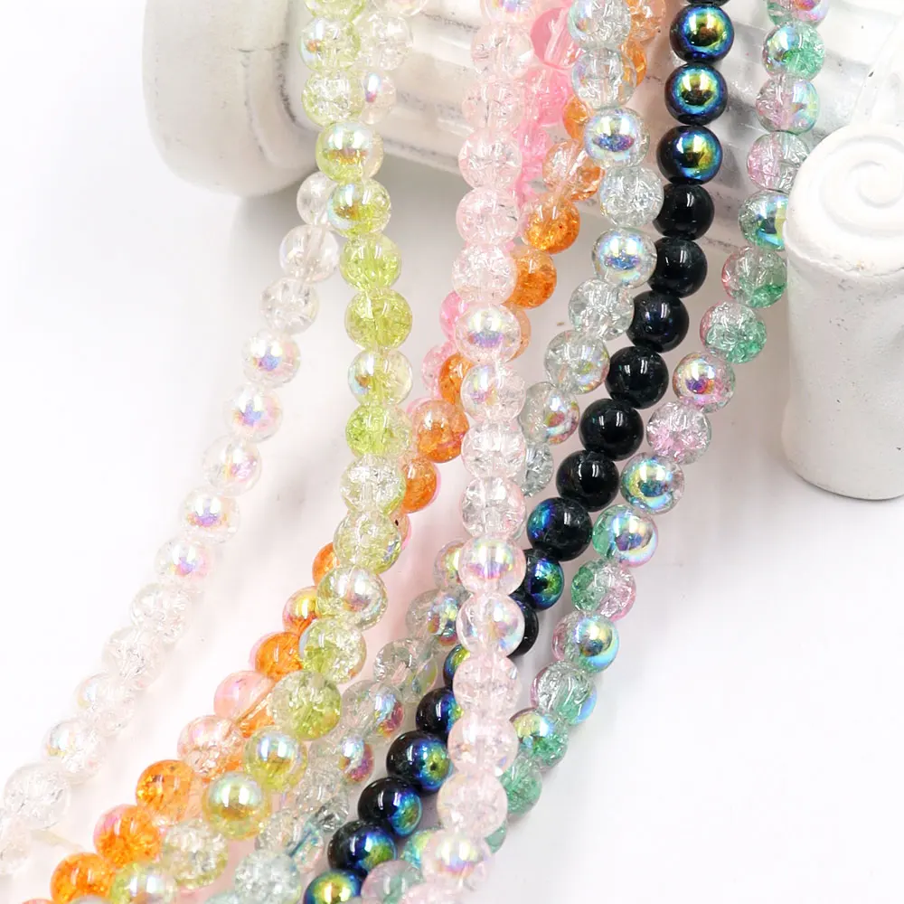 Stock for sale 6mm crackle beads sparkling beads with ab black glass beads for jewelry