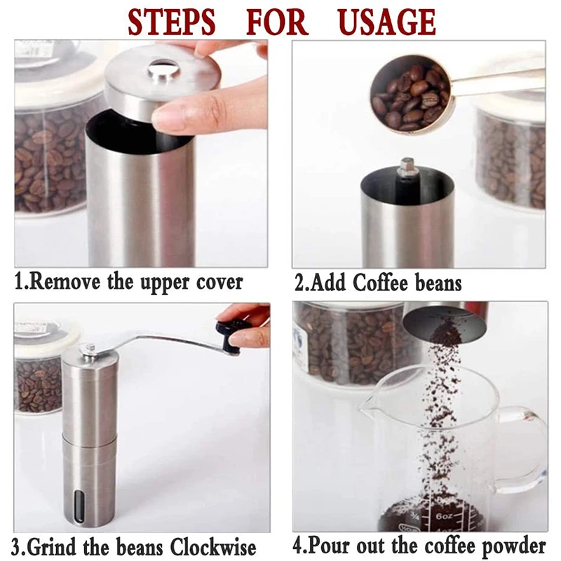  Изготовленный на заказ логос портативная керамическая мельница из цельной фасоли нержавеющая сталь ручная кофемолка со съемной ручкой