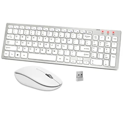 Ergonomic Compact  2.4G USB Nano Full Size 102 Key Scissors-key Quiet Wireless Keyboard and Mouse Combos