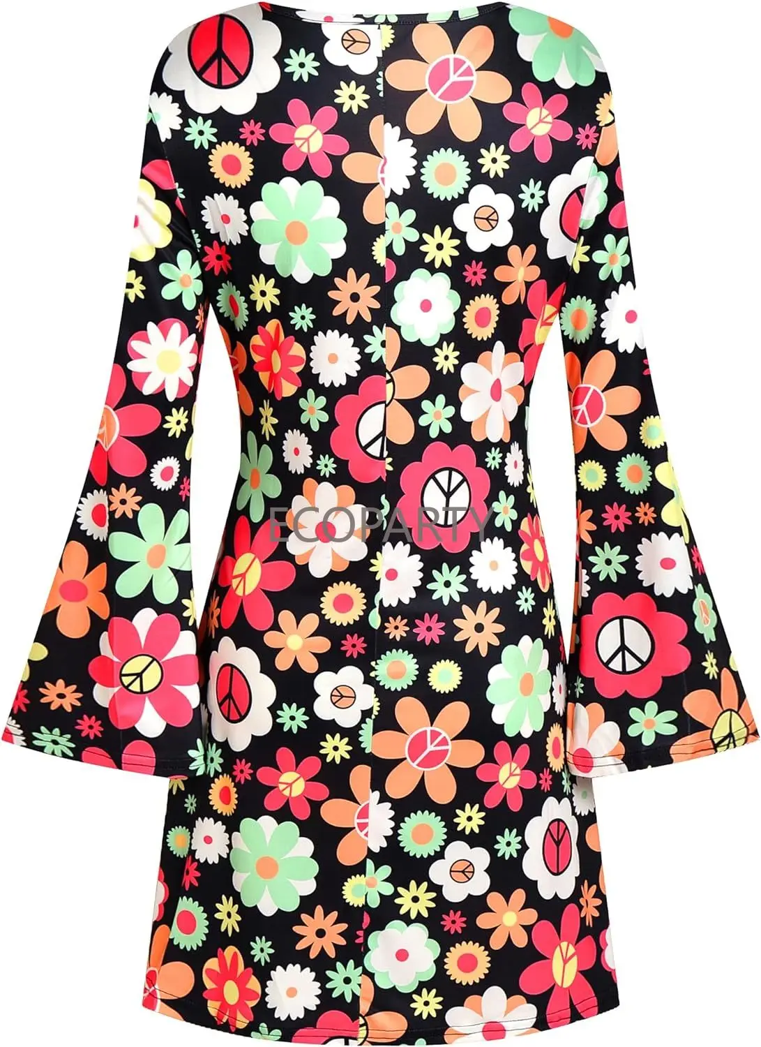 Custom Women 1970 Style Clothes Dress Peace Sign Accessories Jewelry Halloween 60s 70s Disco Outfit Hippie Costume Ecoparty