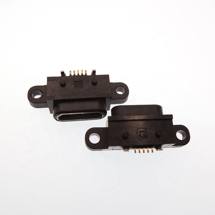 SMT Waterproof Micro USB Connector Female Receptacle with O-ring and fitting holes