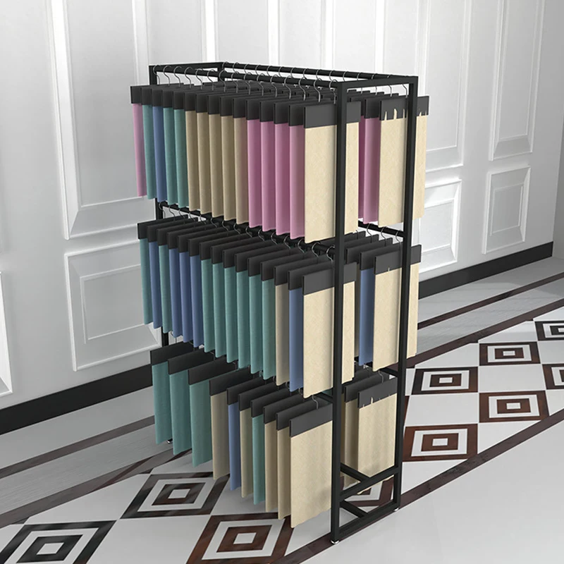 Golden Floor Home Textile Curtain Metal Exhibition Easy to Assemble Shelves, Multi Layer Leather Fabric Sample Display Rack