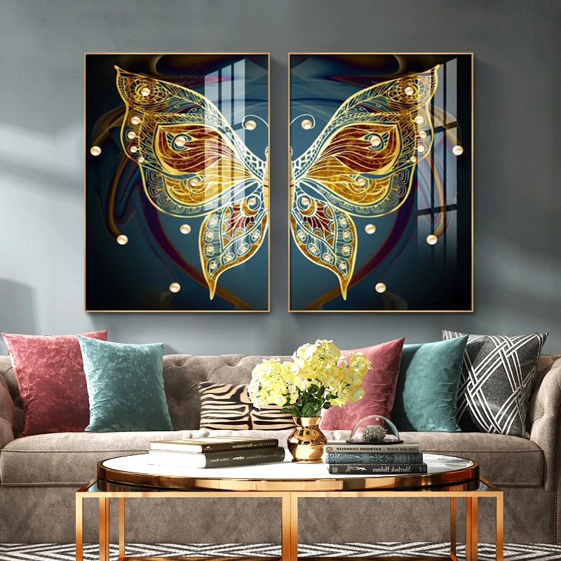 Wholesale 2 paintings Real butterfly picture Crystal Porcelain Painting acrylic glass wall art painting
