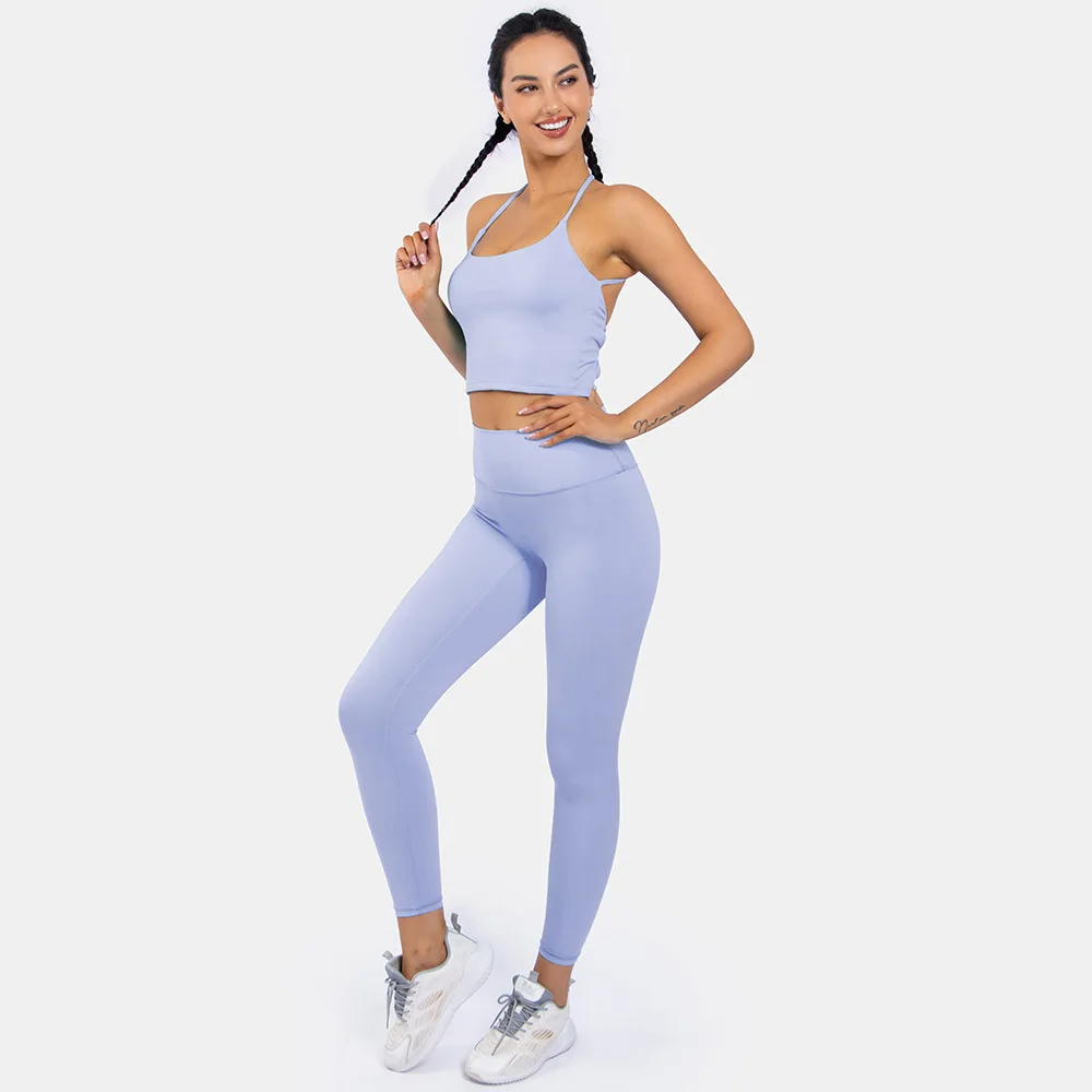 High Quality Compression Sexy Backless Soprts Bra Gym Leggings Yoga Fitness Set Women Nude Feel Active Wear