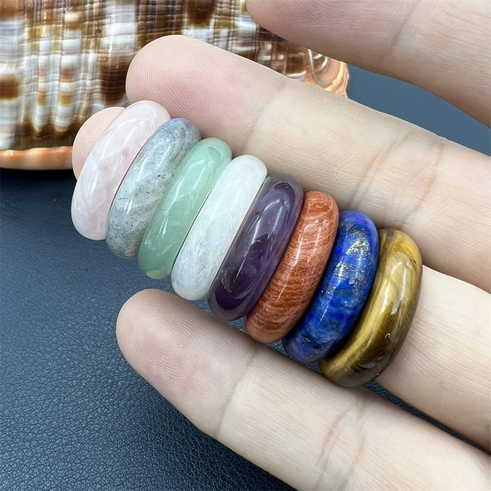 Hot Sale Reiki Gemstone Labradorite Band Ring  Natural Stones Rings Energy Healing Rose Quartz Lapis Lazuli Crystal Men Rings