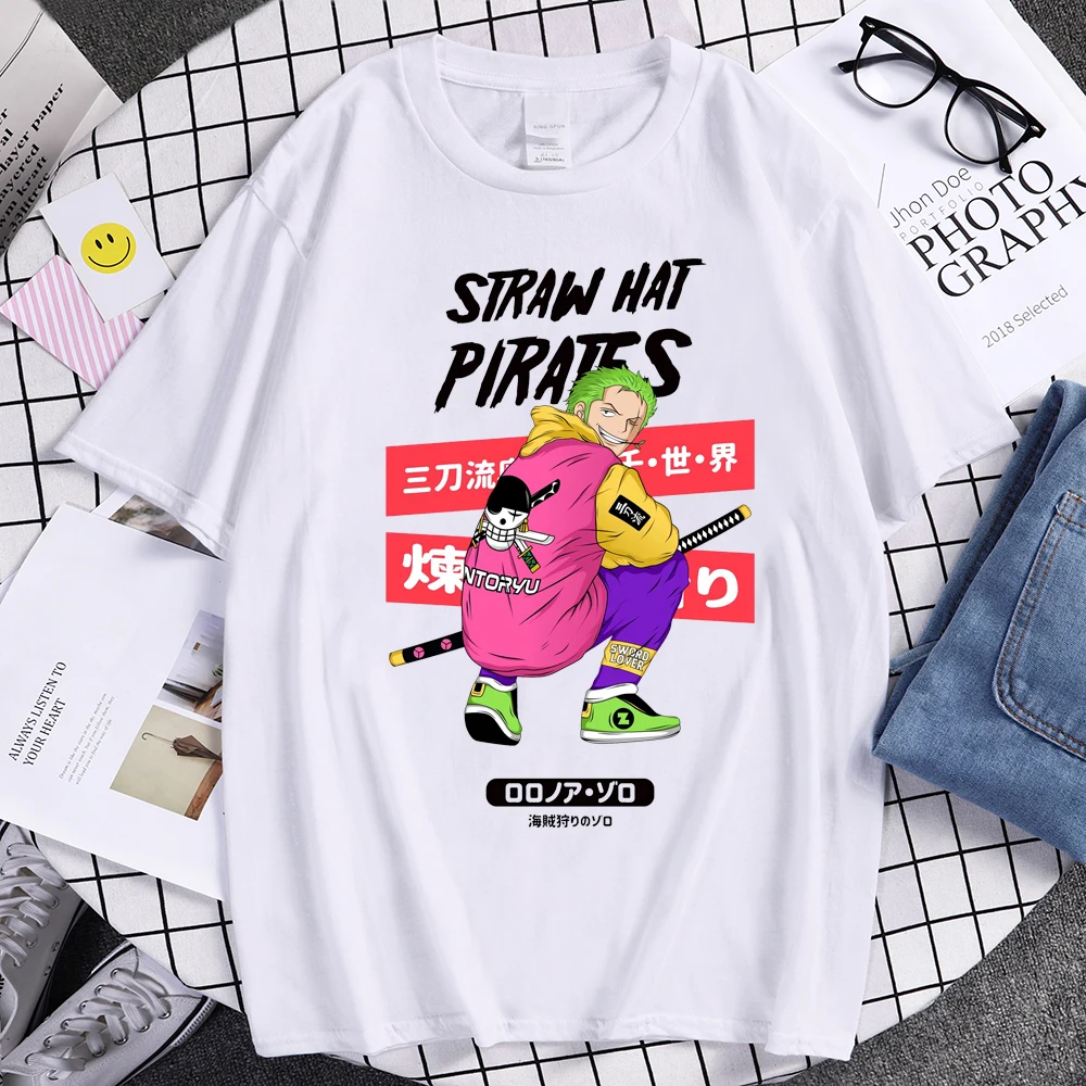 Japanese casual Harajuku anime surrounding One Piece Luffy Sauron print summer cotton European size plus size T shirt