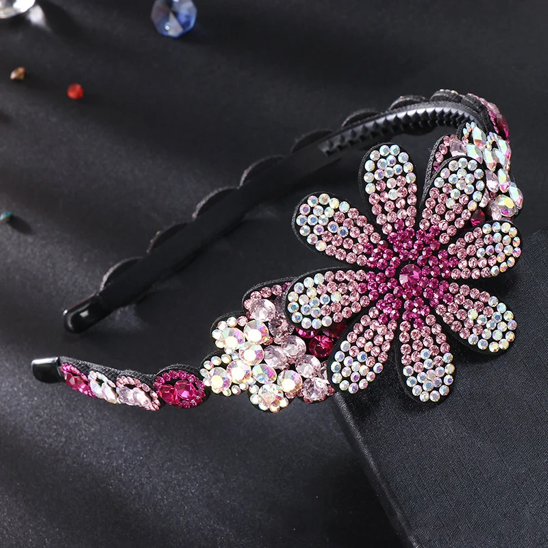 HX-066 Rhinestone flower headband wide-brimmed Korean high-grade crystal large headband lady temperament diamond-studded hairpin