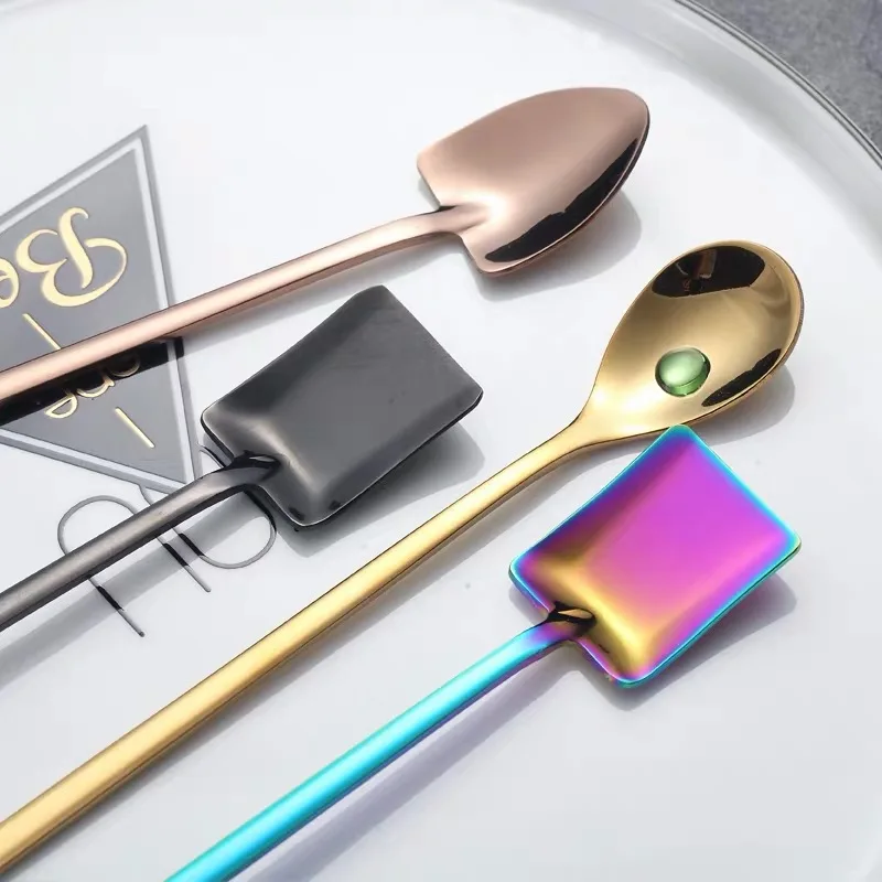 Creative 304 stainless steel long ice cream mixing cute spoon cocktails coffee dessert stirring spoons