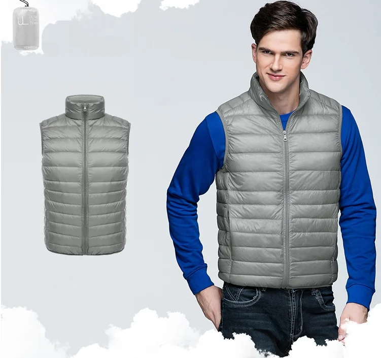 Мужской пуховой жилет, пуховая куртка, ультралегкий пуховик с белым утиным пухом, упакованный пуховик с водоотталкивающей внешней курткой