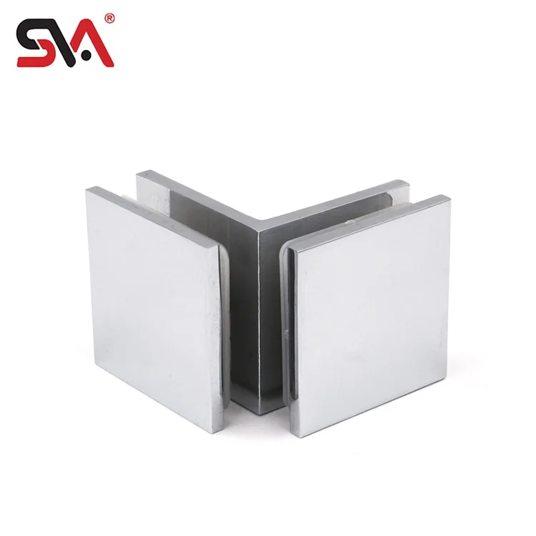 China SVA-024 Hotel Tempered Glass Holder Square 90 Degree Double Attaching Brass Mirror Nickel Glass to Glass Shower Door Clamp