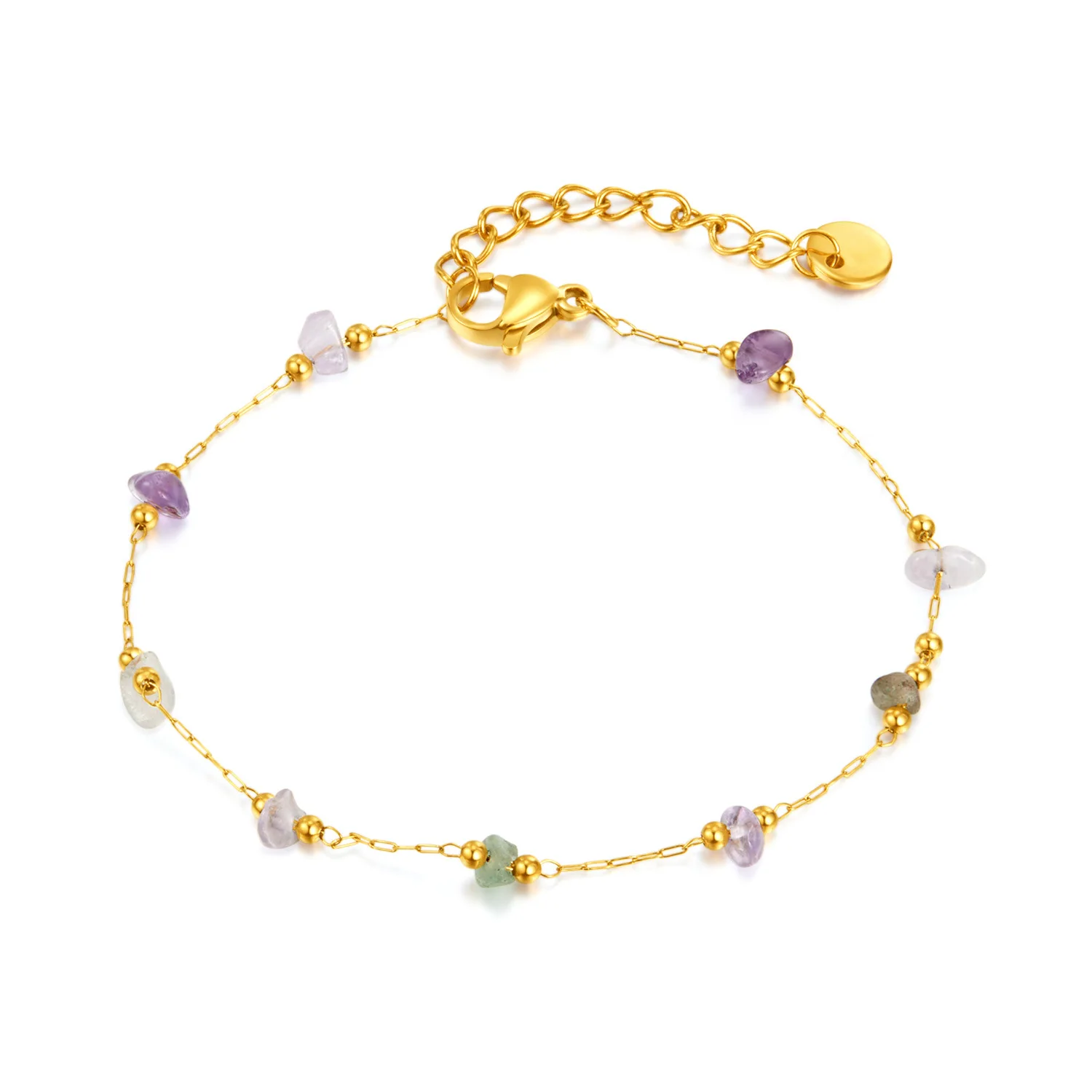 Fashion Korean Style Luxury Colorful Natural Stone Bracelets Beads Stainless Steel Chain Jewelry For Women