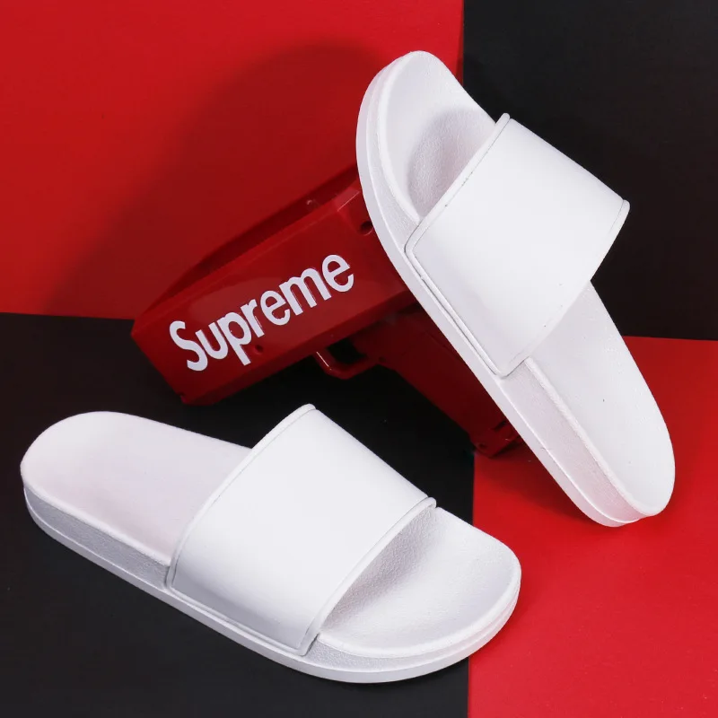 Figure logo pattern men and women couples hotel slippers soft bottom PU leather upper home slippers sandal slippers