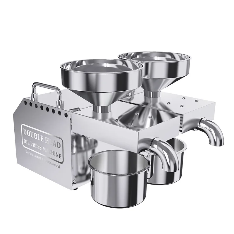Stainless steel commercial household double head oil press machine sesame peanut soybean rapeseed automatic oil press machine