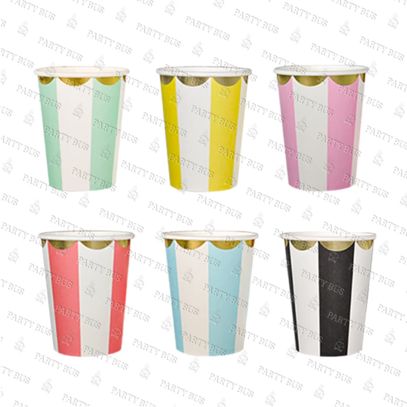 PARTYBUS 9 OZ Single Wall Paper Cups Streak Design With Gilding Cups Disposable Eco-friendly Paper Cups For Wedding Decorations
