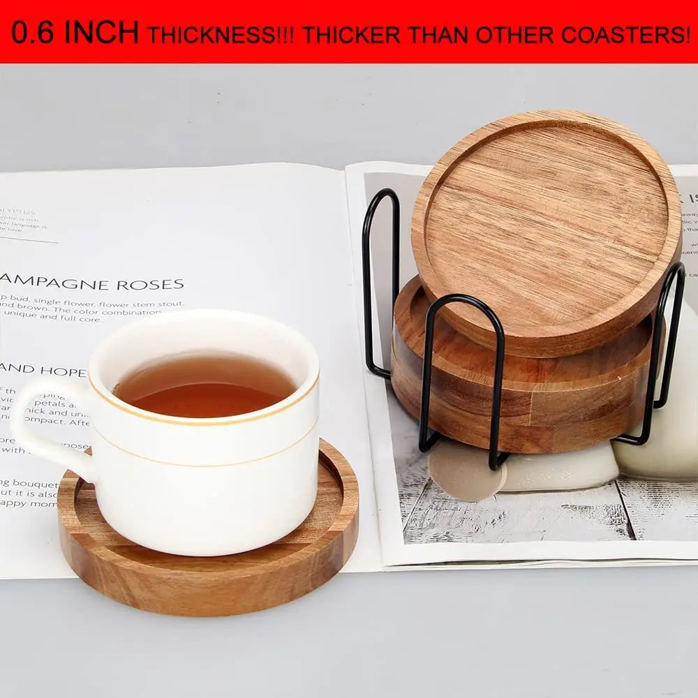 Acacia Mangium Wooden Round Coaster for Hot Drink Coffee Non Slip Cup Mat Tea Cup Holder for Home Deco