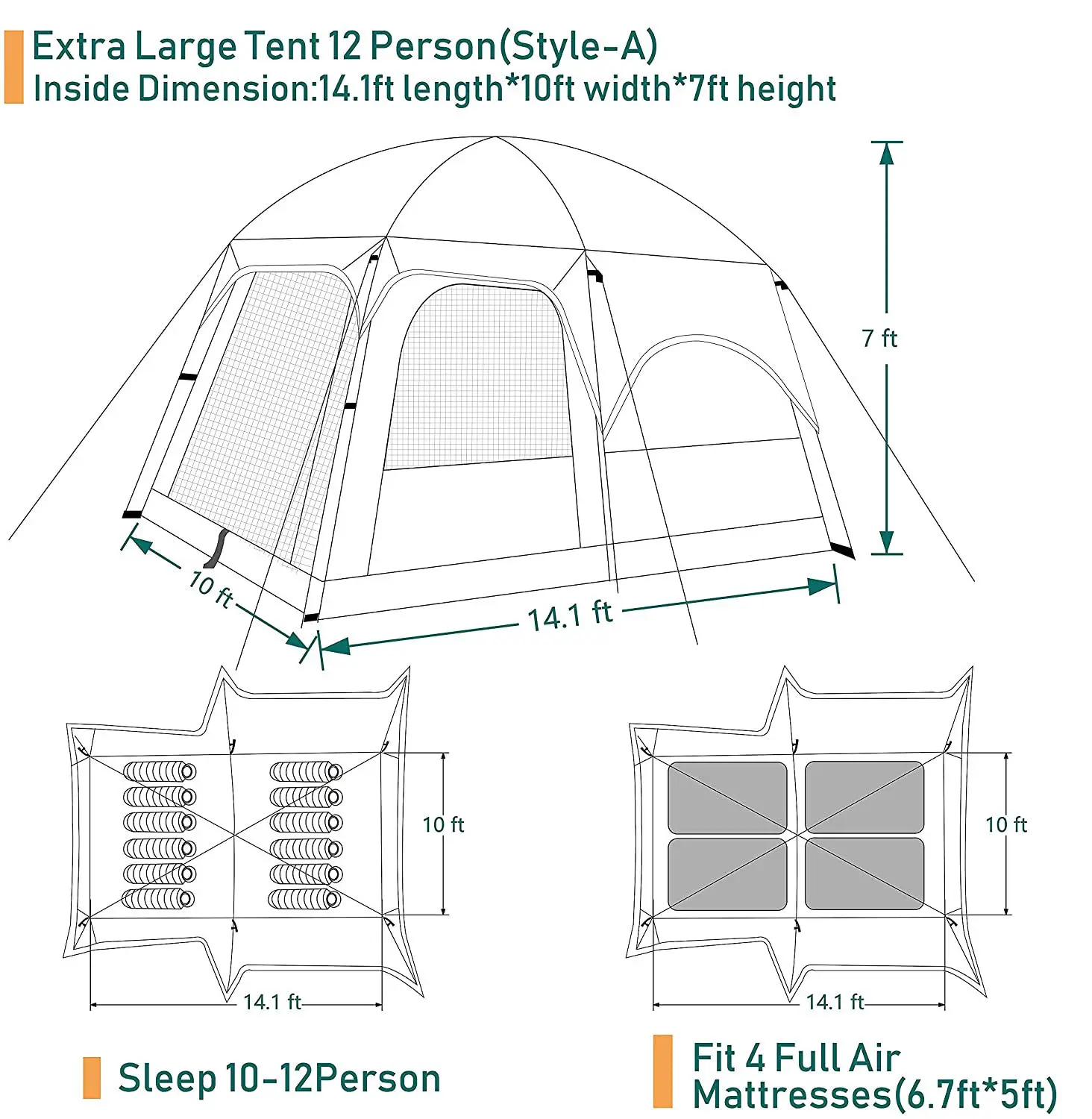 waterproof  portable  canvas outdoor camping tent with Mesh-skylight and Multi-door