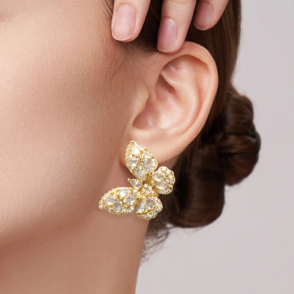 14K/18K Gold Plated 3A Cubic Zircon Diamond With 925 Pin Butterfly Earrings Lightning Bolt Dainty Earrings for Women