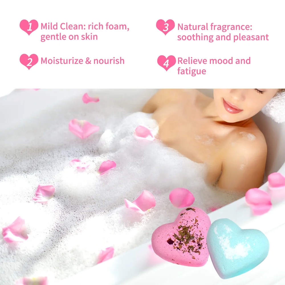 Factory Wholesale Bath Supplies Natural Love Shapes Bubble Bathbombs Salt Spa Relaxing Organic Fizzies Bath Bomb