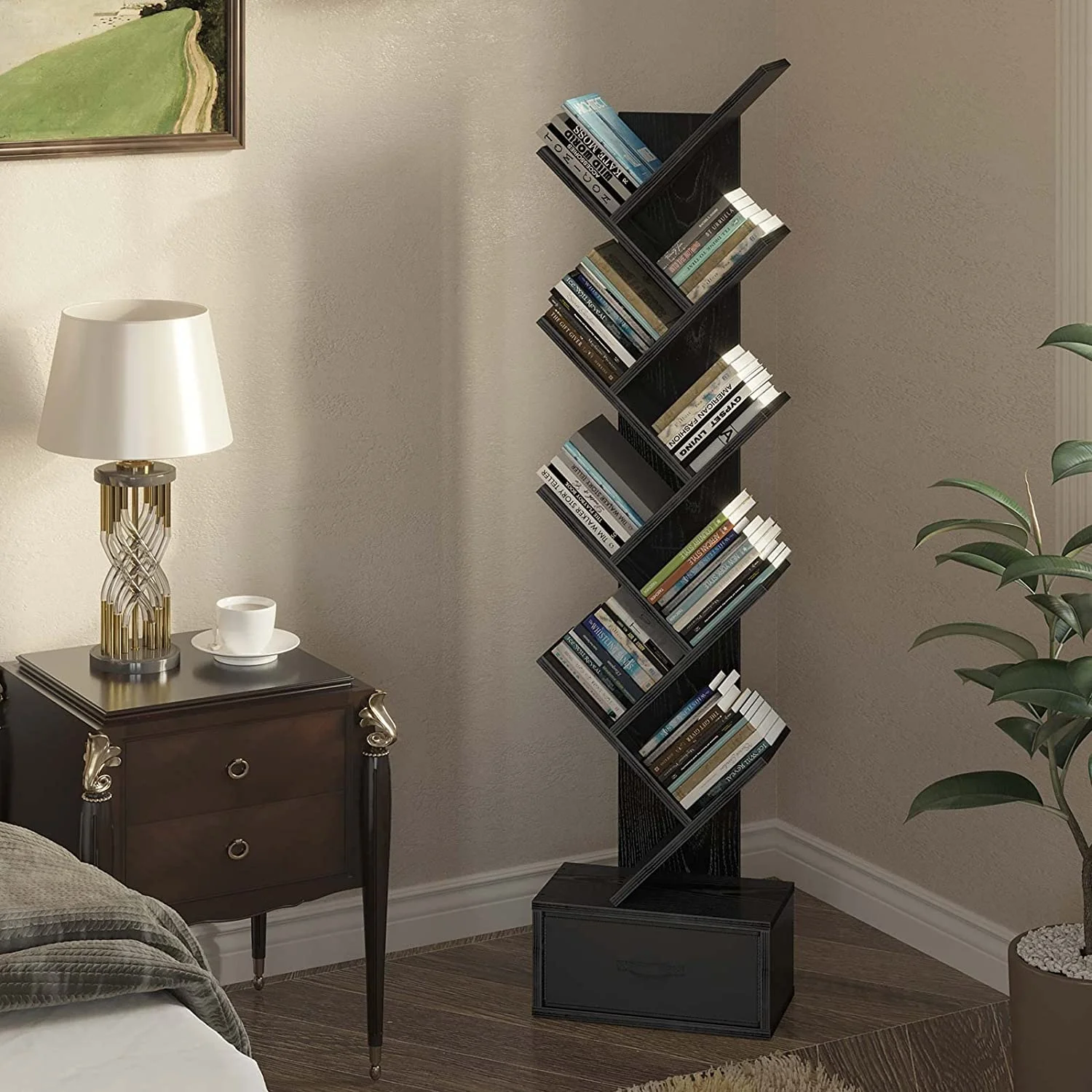 Modern Simple Storage Movable Wood Design Book Shelf Shawn Soh Tree Bookshelf