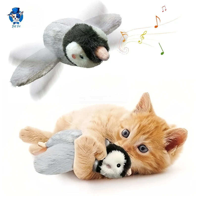 Interactive Simulation Bird Hanging Electric Cat Toy Automatic Flapping Chirping Penguin Catnip Toys for Indoor Cats Puppy