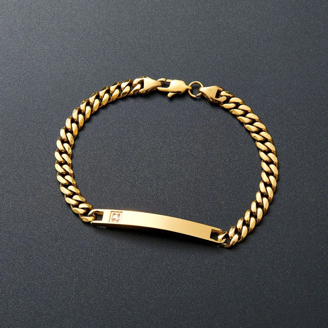 Customized ID Bracelets for Men Women, Stainless Steel Cuban Chain Bar Bracelets, Hip Hop Personalized Identification Bracelets