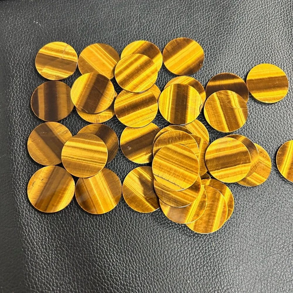 high quality hand made Round Flat 20mm Yellow Natural Tiger Eye Gemstones for Jewelry Pendant making famous brand accessories