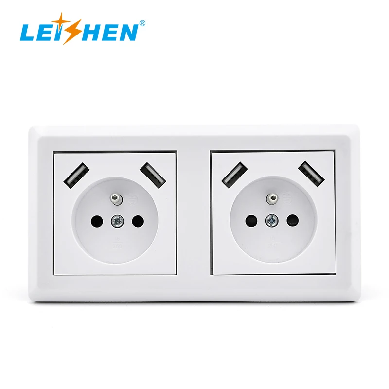 Golden Color 6.8A  Double USB AC Plug Schuko Socket Electrical Outlets Power Wall Socket For French Poland Turkey Market