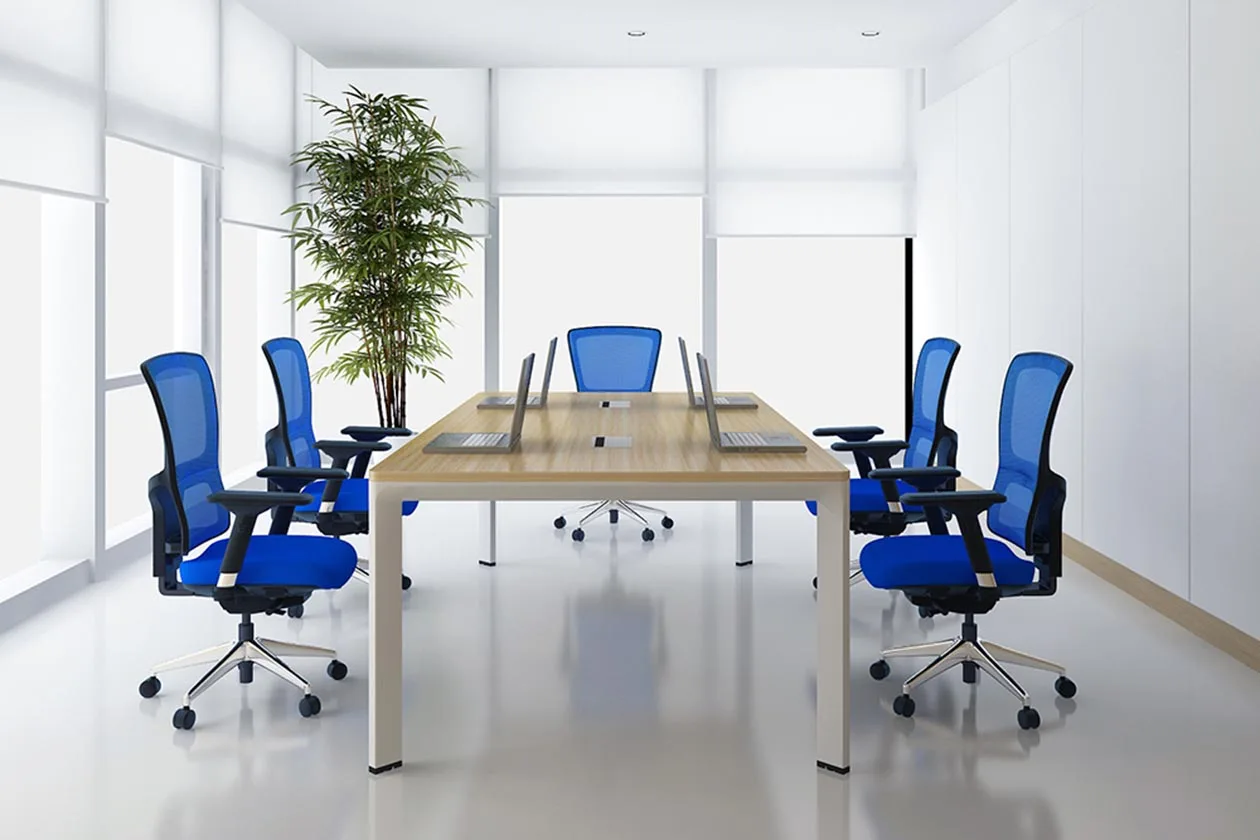 Foster Sophisticated Collaboration Conference Room Melamine-Faced Tables Open Metal Frames