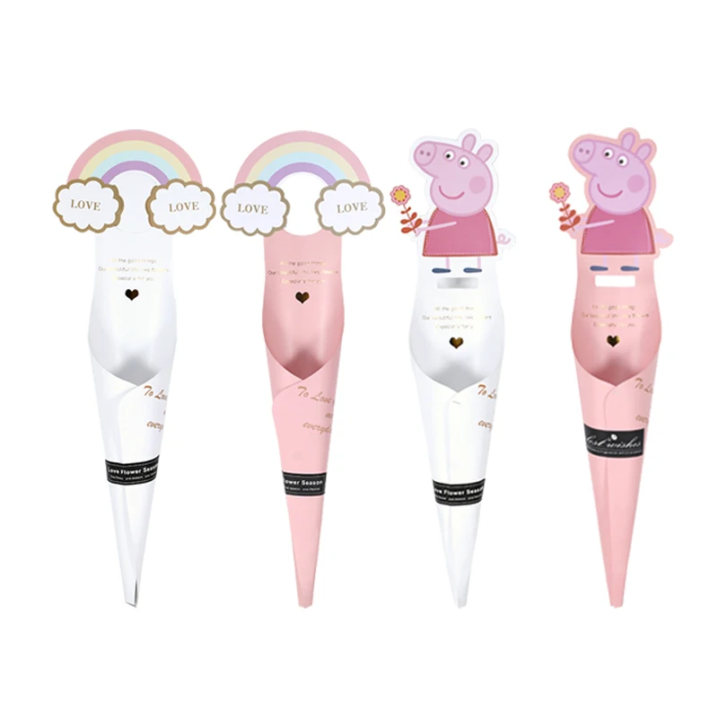 Cheap cartoon bouquet paper recycled colorful flower wrapping sleeve