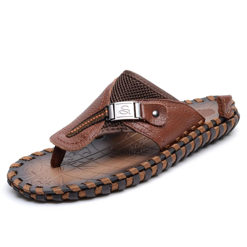 Модные элегантные простые легкие Прочные мягкие мужские шлепанцы итальянские кожаные тапочки для мужчин