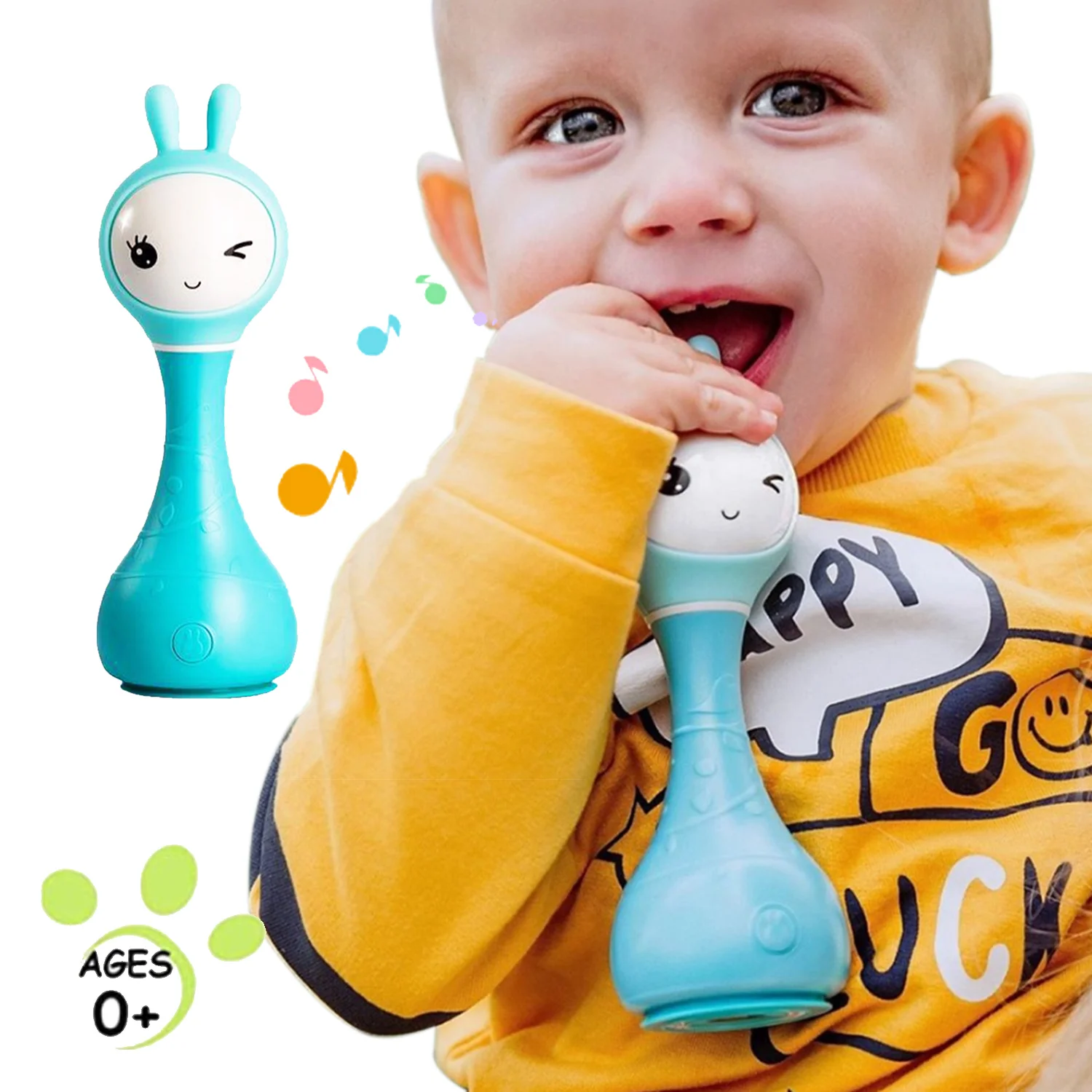 Alilo Cartoon Soft Lighting kids learning robot learning baby interactive toys Teething Music Hand Bell Toys Baby Rattle