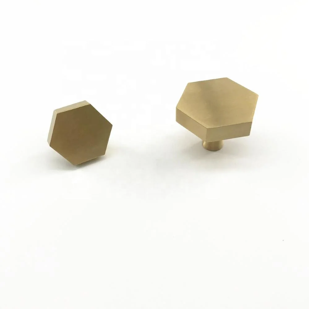 Furniture Cabinet & Kitchen Drawer Brass Gold Brush Hexagon Shape Pull Handle Knob