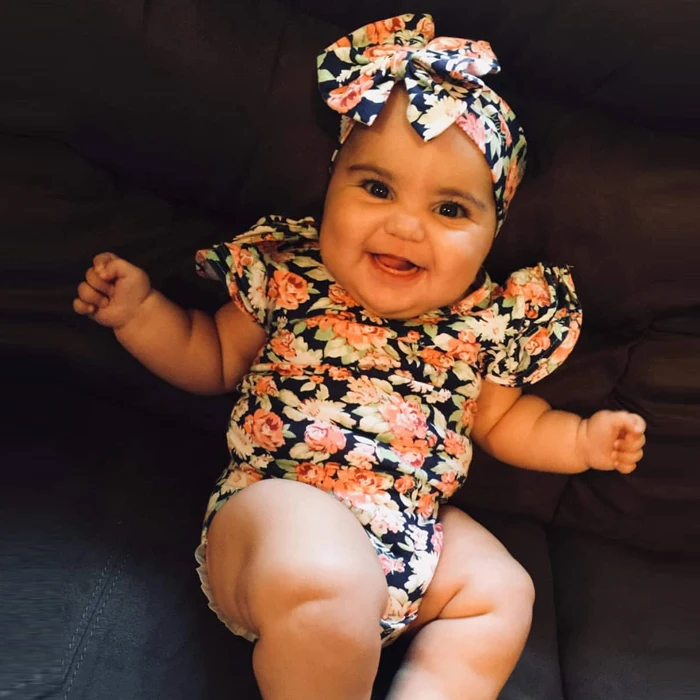 Wholesale Newborn Clothes Colorful Floral Short Sleeve Plain  Baby Flutter Sleeves Romper with Headbands