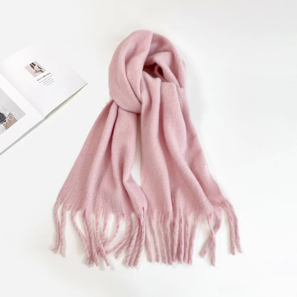 Winter Warm Woven Scarf  Long Solid Color Women  Thick Unisex Mohair Fabric Cashmere Warm Scarf With Tassel