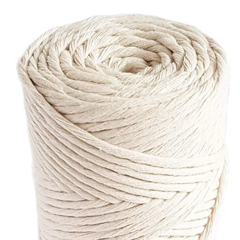 3mm White Soft single twisted cotton macrame cord in DIY usage