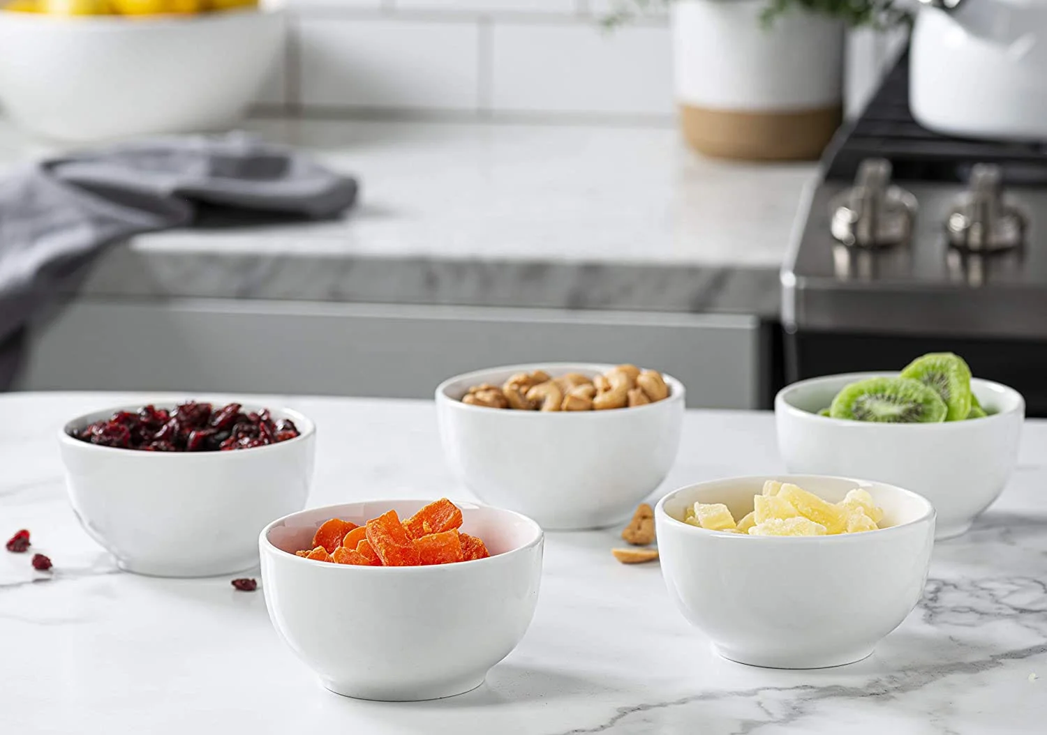 Set of 4 Porcelain Stack able Soup Bowls Ceramic Cereal Bowl  Rice Bowl Set Tableware Items for Restaurant Home Party