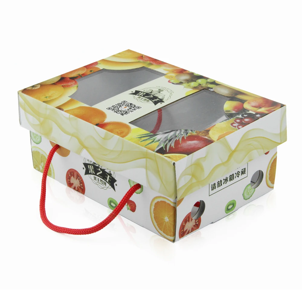 Custom Apple Banana Dragon Fruit Gift Box Packaging Cardboard Paper Packing Boxes For Fruit With Window And Handle