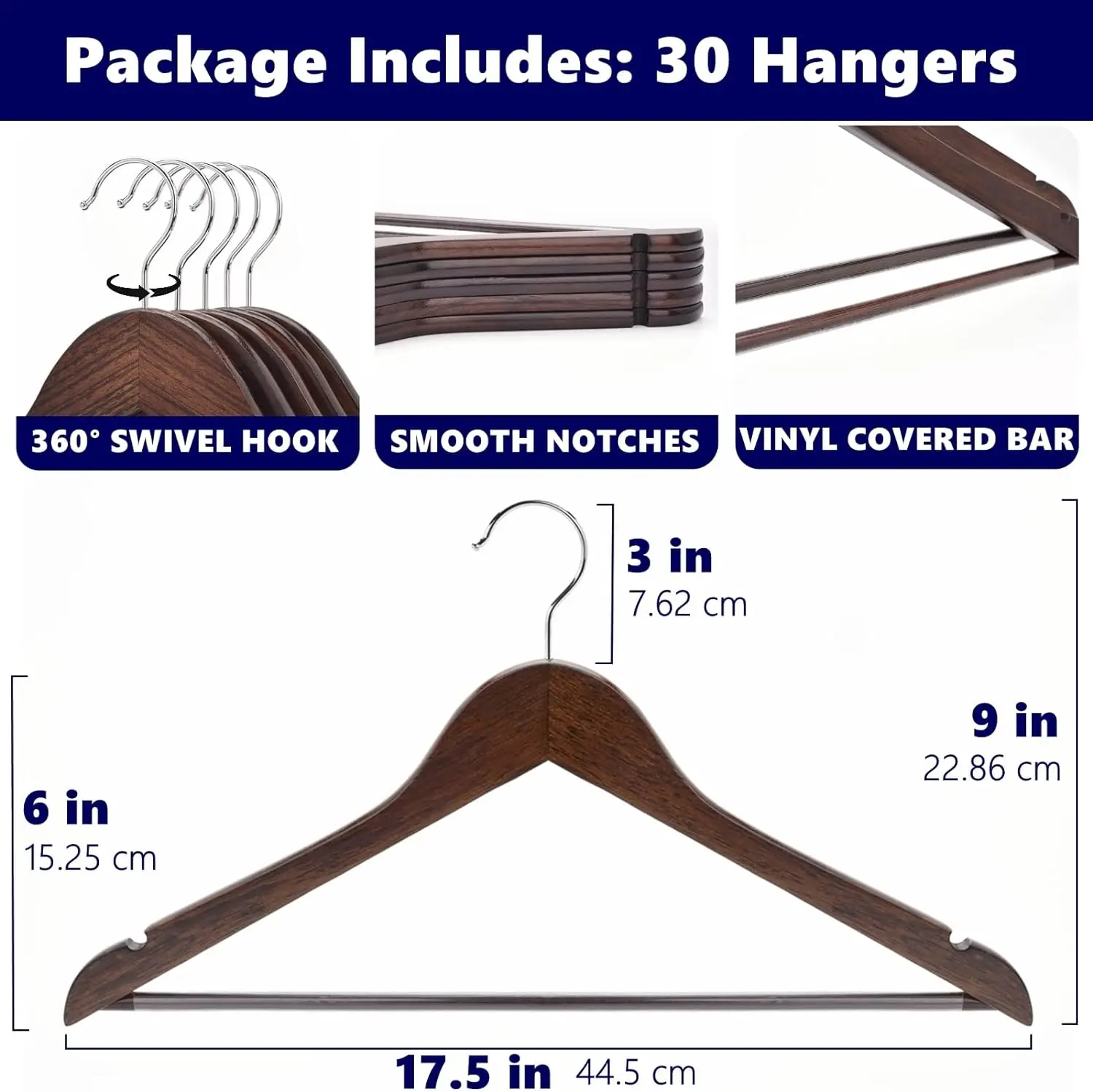 Wholesale Quality Wooden Hangers Solid Wood suit Coat Hanger with Chrome Hooks Heavy Duty Clothes Hangers