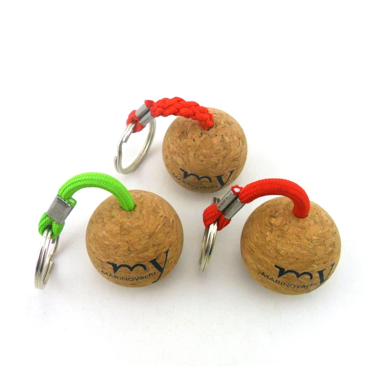 custom logo 50mm 35mm round 3d ball key ring with cork ball keychain custom cork wood keychain cork keychain