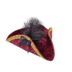 Adult Ladies Red Pirate Tricorn Hat with Decoration Fancy Dress Accessory
