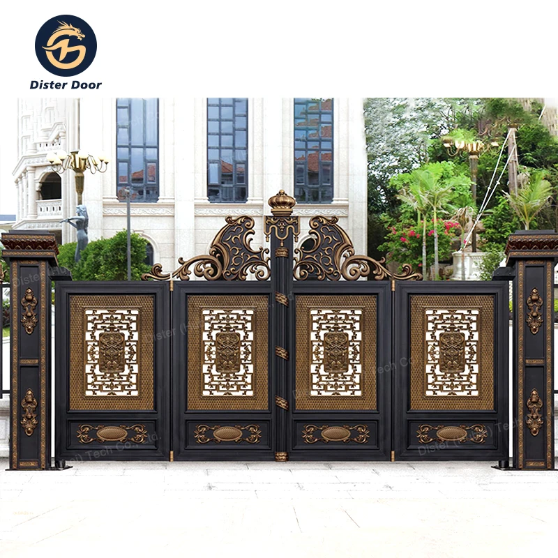 New European Style Aluminum Art Gate Courtyard Design of Main Villa House Entrance Steel Grill Sliding Gates Designs for Homes