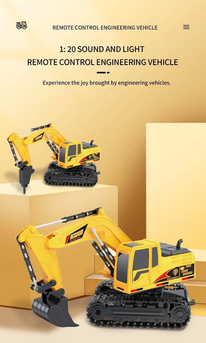 2.4GHZ Remote Control Electric Excavator Drilling Machine Simulated Diecast RC Truck 6WD Engineering Vehicles with lights