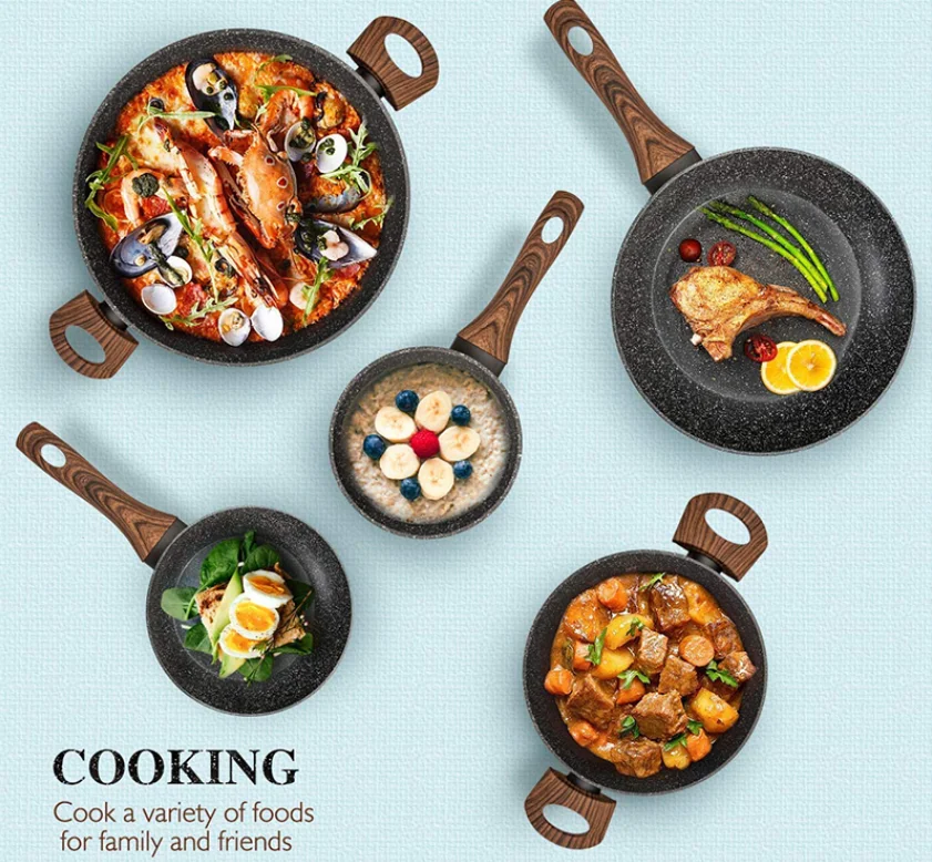 11pcs maifan stone Coating Aluminum Cookware Set  with induction base