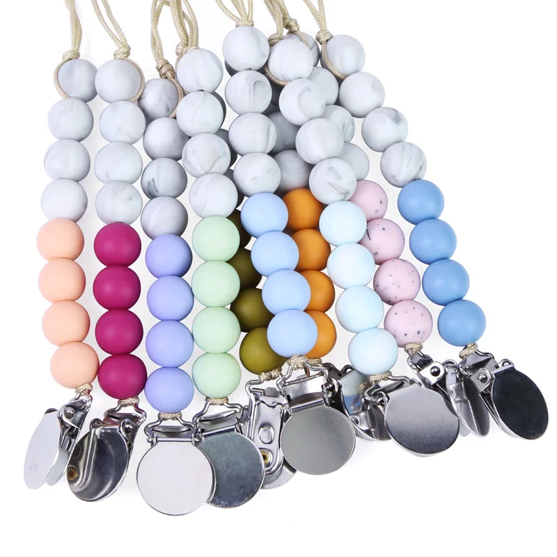 Hot Sale Sublimation Beads Soothe Dummy Clip Silicone Baby Pacifier Holder Clip