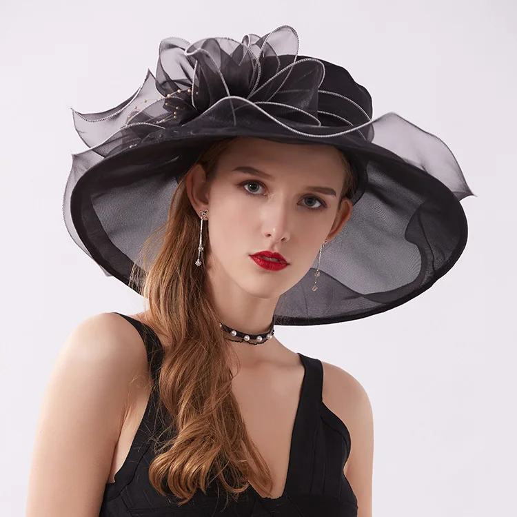 Summer Brand Big Wide Brim Straw Hat Ladies Wide Brim Wedding Church Racing Hat