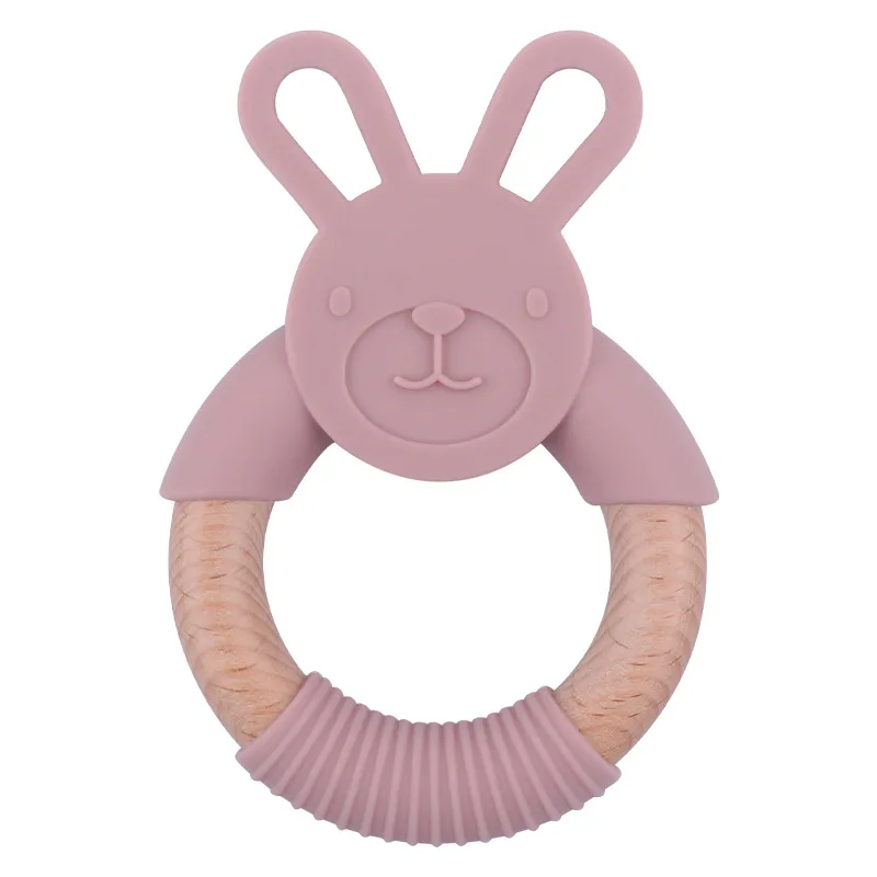 Easter Christmas animal Bunny Koala rabbit bpa free Baby Natural Beech Wooden Silicone Teether Rings Teething Toy