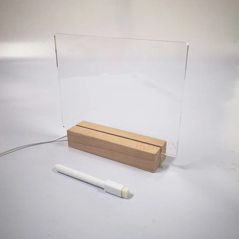 Fast Delivery LED Light up Message Board Acrylic Dry Erase Board with Wooden Base Stand