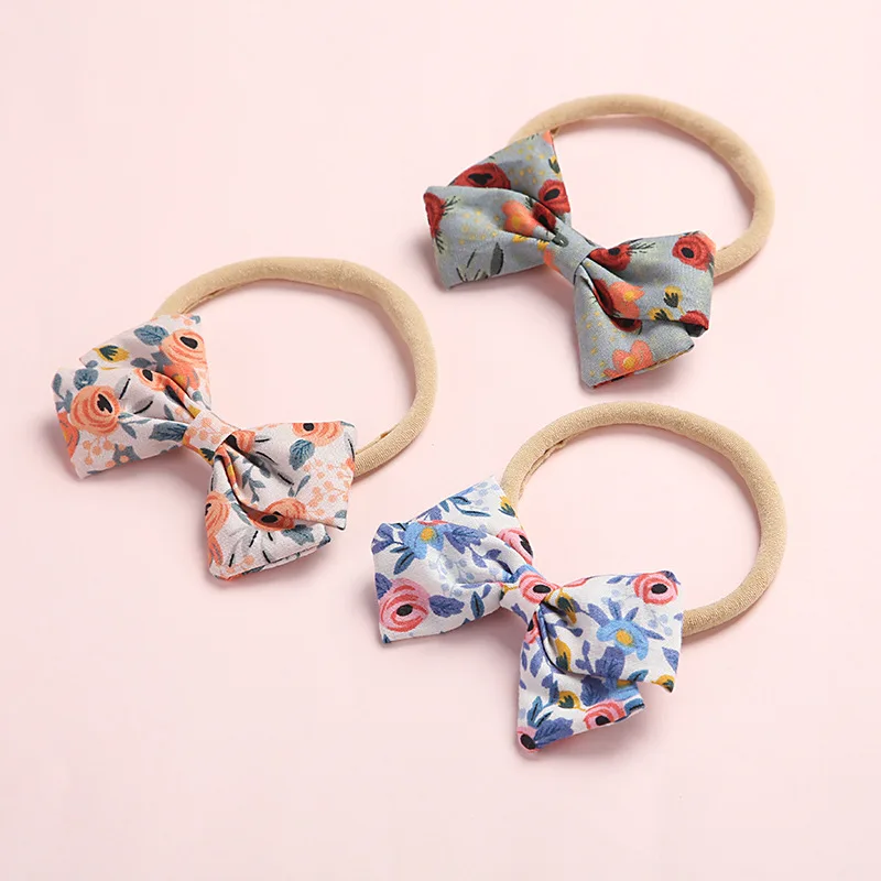Cheap Price Baby Girls Floral print Handtied Bow Sailor Bow Nylon headbands School Girl Cotton Fabric hair accessories